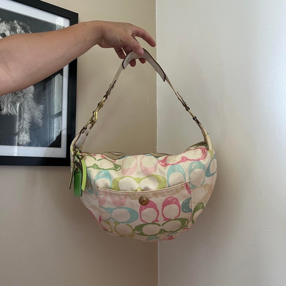 Y2K 2000s Coach Scribble Pastel Monogram Hampton Hobo Shoulder Bag / Handbag